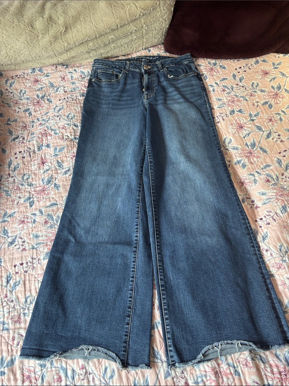 Maurices Wide-Leg Jeans in Medium Blue with Frayed Hem